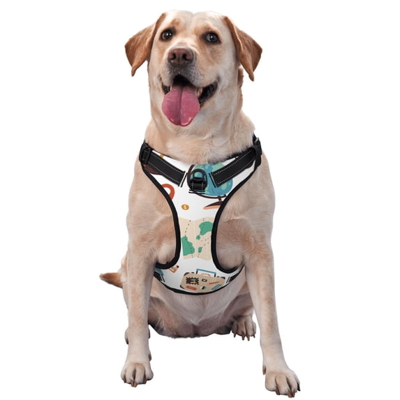 Lsque Travel1 Dog Harness, No-Pull Pet Harness with 2 Leash Clips, Adjustable Soft Padded Dog Vest with Easy Control Handle for Large Dogs-Large