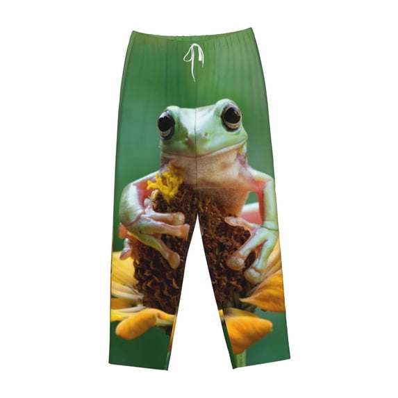 Lsque Tree Frog Sitting On Sunflowes Print Women's Pajama Pants, Lounge Pant - Comfortable Home Wear,Elastic Waistband, Stylish Design-XX-Large