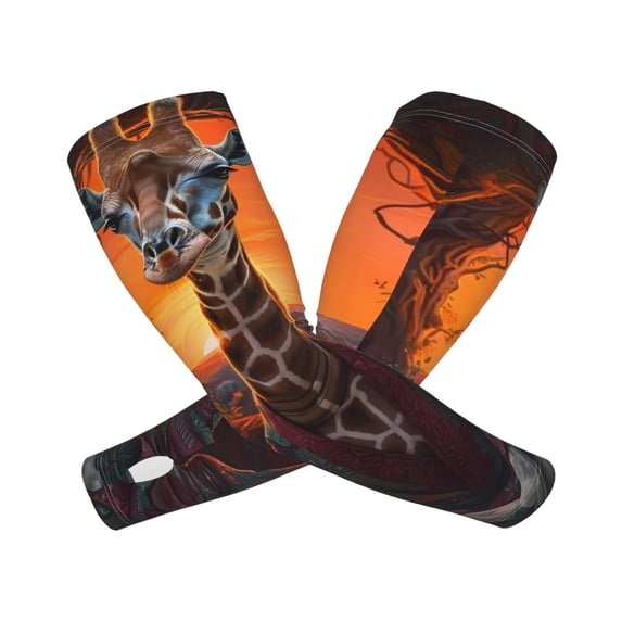 Lsque Tree Hollow Meditating Giraffe Cooling Arm Sleeves for Men & Women -Compression Sleeves to Cover Arms for Working,Sun Sleeves for UV Protection,Breathable, Moisture-Wicking