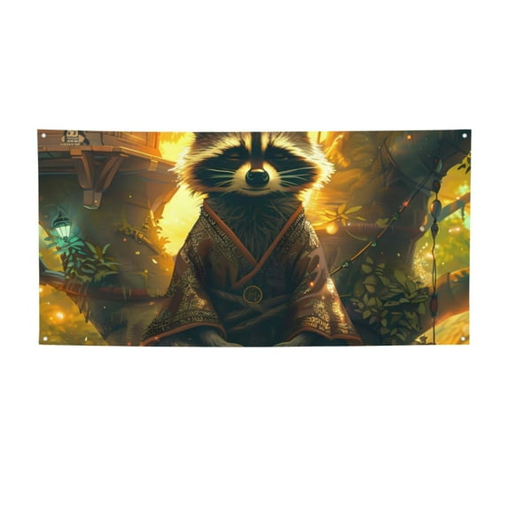 Lsque Tree Meditating Raccoon Pattern Party Banner, Festive Banner , Holiday Celebrations and Events for Carnival Birthday Party Festival Decorations-Medium