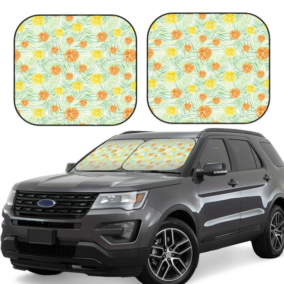 Lsque Tree Palms Lemon 2 PCS Windshield Sun Shade | CarFoldable Window Covers | Car Accessories Reflect UV for Universal Cars SUV Truck | Small