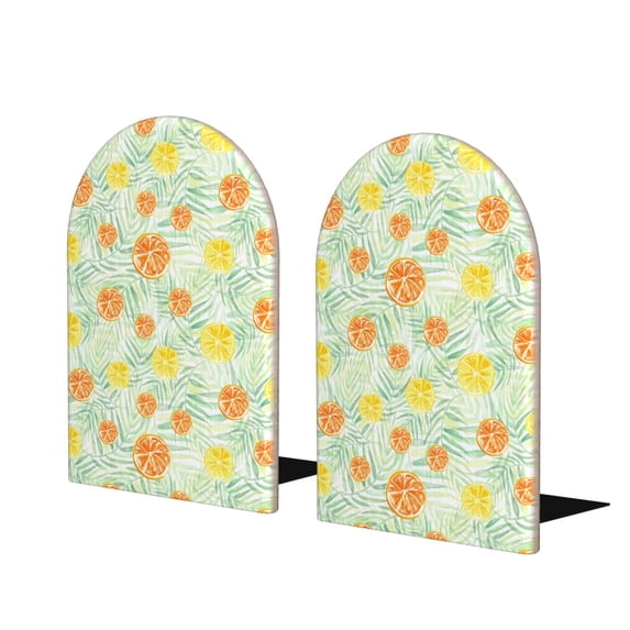 Lsque Tree Palms Lemon Printed Wood Bookends,Non-Skid Bookend for Shelves,Heavy Duty Support Bookends,Non-Slip Foam Pads for Office, Home, and Library,1 Pair