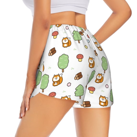 Lsque Tree Squirrel Printed Women's Running Shorts with Liner Pockets,Elastic Quick Dry Workout Athletic Gym Yoga Shorts,Womens High Waist Shorts-