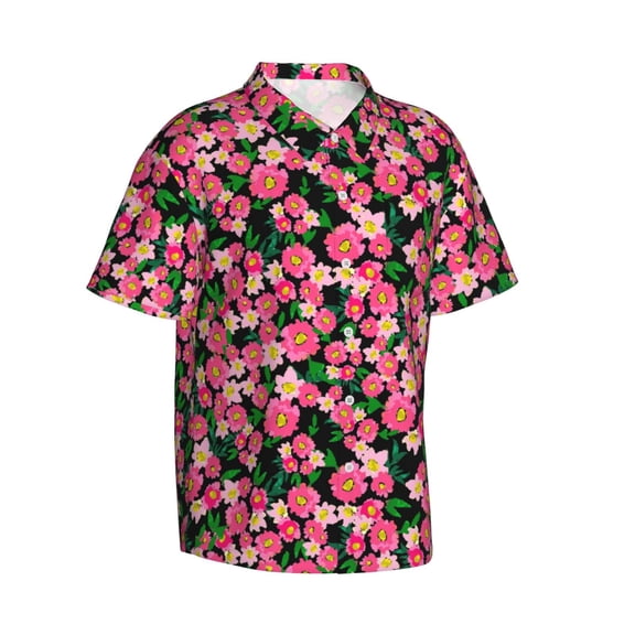 Lsque Trendy Floral pattern Hawaiian Shirt for Men, Unisex Summer Beach Casual Short Sleeve Button Down Shirts-Large