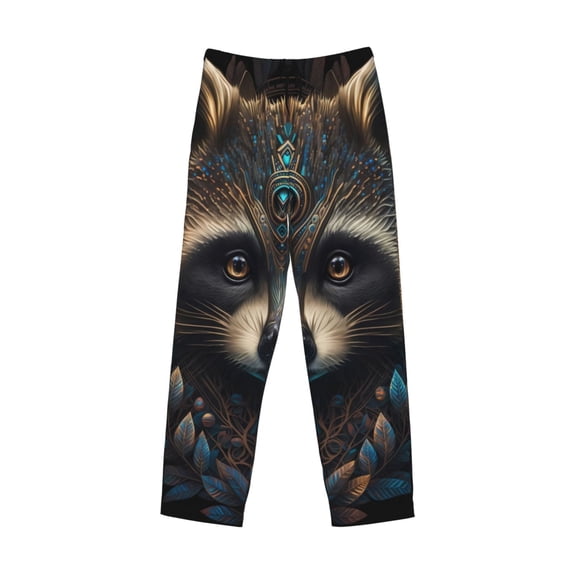Lsque Tribal Style Raccoon Print Men's Pajama Pants, Lounge Pant - Comfortable Home Wear,Elastic Waistband, Stylish Design-Medium
