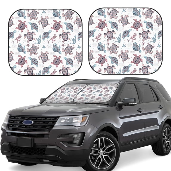 Lsque Tribal Style Turtle 2 PCS Windshield Sun Shade | CarFoldable Window Covers | Car Accessories Reflect UV for Universal Cars SUV Truck | Small