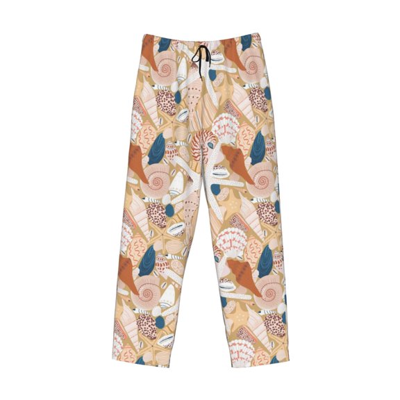 Lsque Tropical Beach Sea Shell Print Men's Pajama Pants, Lounge Pant - Comfortable Home Wear,Elastic Waistband, Stylish Design-Small