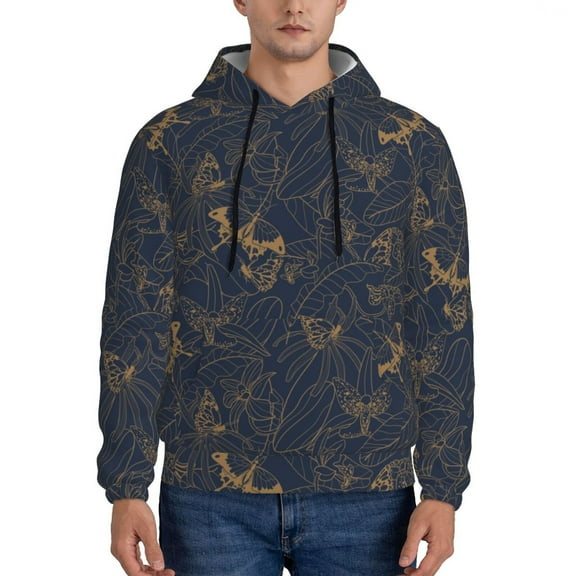 Lsque Tropical Butterfly Pattern Casual Men's Hoodie,Hooded Sweatshirt with Kangaroo Pocket,Pullover Hoodie-3X-Large