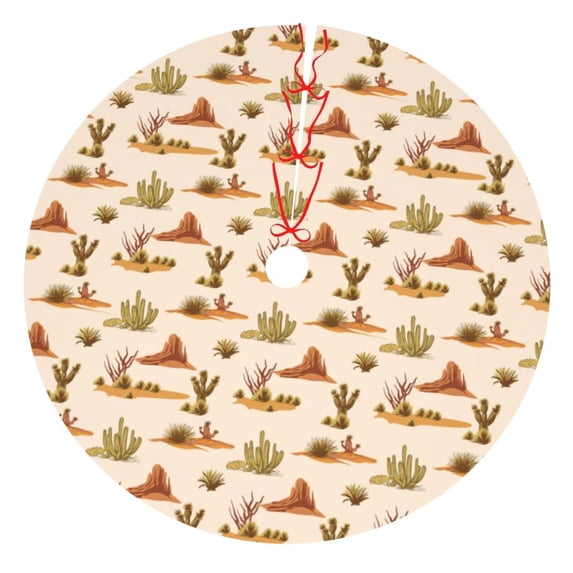 Lsque Tropical Desert Print Christmas Tree Skirt, Tree Skirt with Ties or Velcro, Perfect for Holiday Decorations, Halloween, and New Year-48"