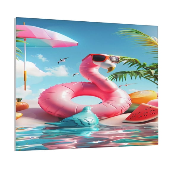 Lsque Tropical Flamingo Pool Float Print Wall Art – Decorative Picture for Living Room, Bedroom, and Office (Horizontal)