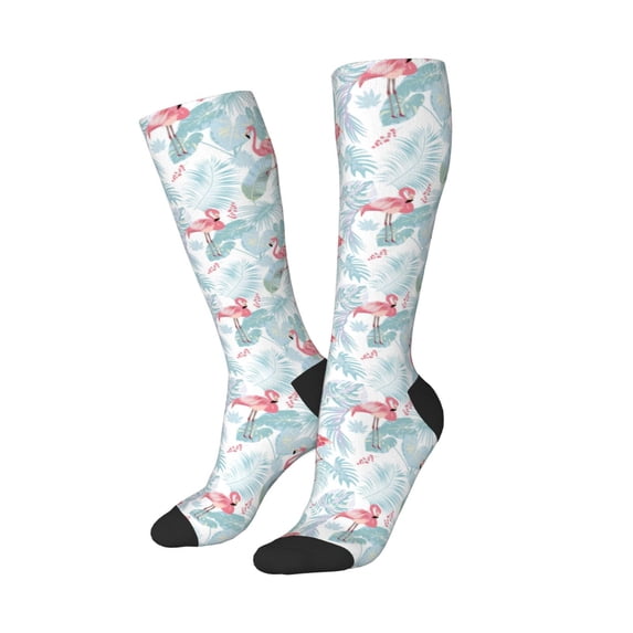 Lsque Tropical Flamingo Printed Crew Socks Men's Women's LightWeight Thin Casual Calf Socks ,Knee High Socks,Cotton Socks