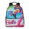 thumbnail image 1 of Lsque Tropical Flamingo Summer Pattern Backpack – School Travel Canvas Daypack with Ergonomic Padded Straps, Multiple Compartments & Leather Handle, 1 of 5