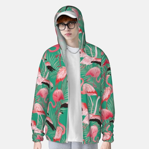 Lsque Tropical Flamingo UPF 50+ Lightweight Sun Protection Men's Women's Long Sleeve Shirt, Hoodie Performance -Large