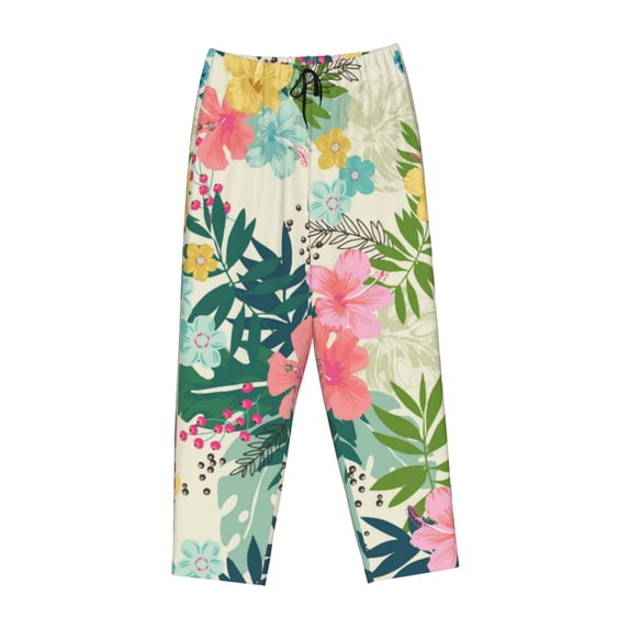 Lsque Tropical Flowers Print Women's Pajama Pants, Lounge Pant - Comfortable Home Wear,Elastic Waistband, Stylish Design-Large