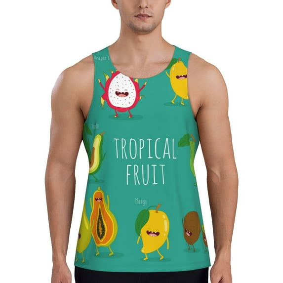 Lsque Tropical Fruit Pattern Mens Tank Tops Muscle Athletic Quick Dry Sleeveless Workout Fitness T Shirts Beach Tank Top, Loose-fit Sleeveless Shirt for Men-3X-Large