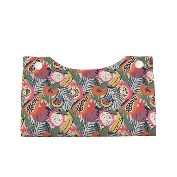 Lsque Tropical Fruit Printed Long Tissue Box Cover Holder, Facial Paper Organizer Dispenser,Triangle with Bottom Belt, PVC Leather Decorative Organizer