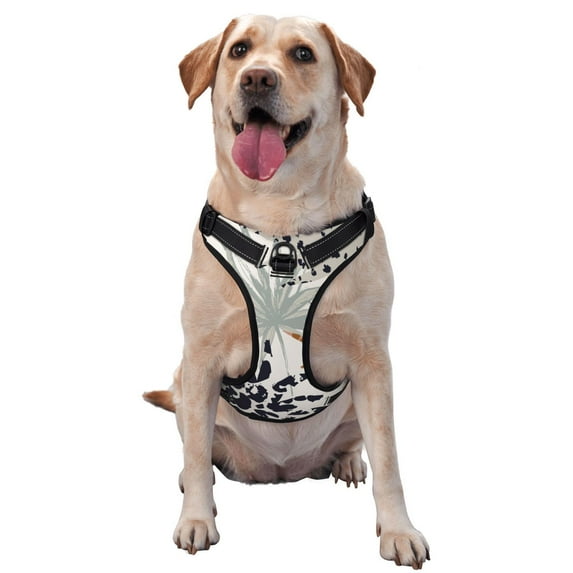 Lsque Tropical Leaves Dog Harness, No-Pull Pet Harness with 2 Leash Clips, Adjustable Soft Padded Dog Vest with Easy Control Handle for Large Dogs-