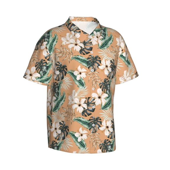 Lsque Tropical Leaves Flower pattern Hawaiian Shirt for Men, Unisex Summer Beach Casual Short Sleeve Button Down Shirts-3X-Large