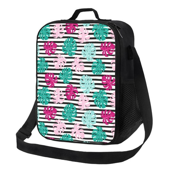Lsque Tropical Leaves Lunch Bag Lunch Box for Women Men Reusable Insulated Lunch Tote Bag,Leakproof Thermal Cooler Sack Food Handbags Case High Capacity