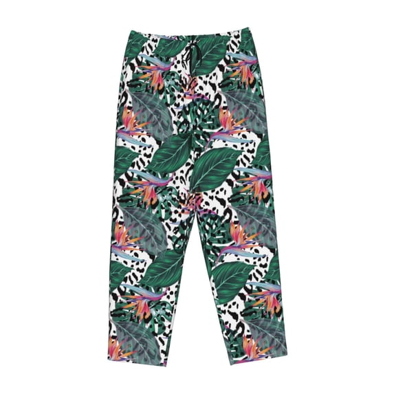 Lsque Tropical Leaves Print Women's Pajama Pants, Lounge Pant - Comfortable Home Wear,Elastic Waistband, Stylish Design-X-Large