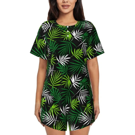 Lsque Tropical Leaves1 Women's Short-Sleeved Pajama Set - 2 Piece Soft and Lightweight Sleepwear Set-XX-Large