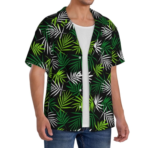 Lsque Tropical Leaves1 print Men's Cuban Collar Short Sleeve Shirt Summer Beachwear Casual Button Down Fashionable Vacation Leisure Shirt-4X-Large