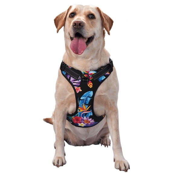Lsque Tropical Palm Leaves Dog Harness, No-Pull Pet Harness with 2 Leash Clips, Adjustable Soft Padded Dog Vest with Easy Control Handle for Large Dogs-X-Large