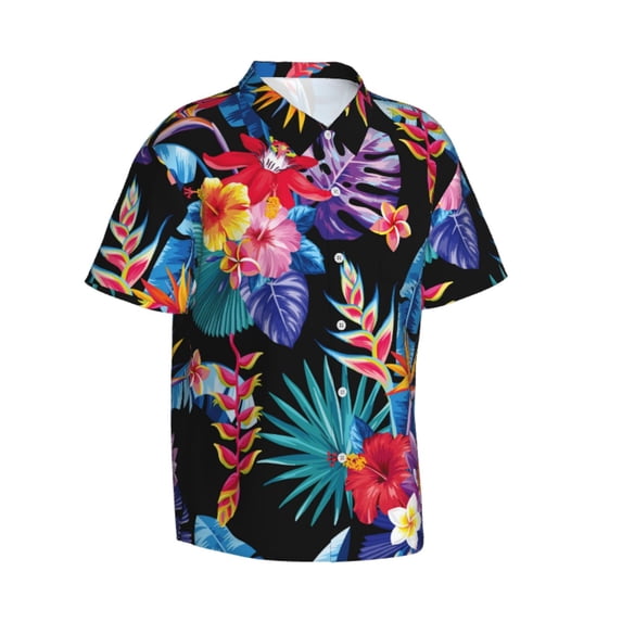 Lsque Tropical Palm Leaves pattern Hawaiian Shirt for Men, Unisex Summer Beach Casual Short Sleeve Button Down Shirts-X-Large