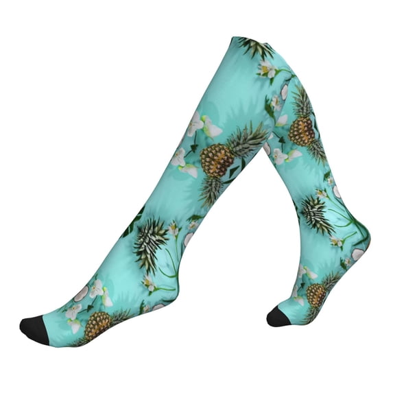 Lsque Tropical Pineapple Pattern Sport Compression Socks for Men & Women 15-20 mmHg Knee High Nurse Pregnant Running Medical and Travel Athletic