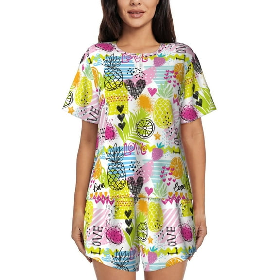Lsque Tropical Pineapples Women's Short-Sleeved Pajama Set - 2 Piece Soft and Lightweight Sleepwear Set-Large