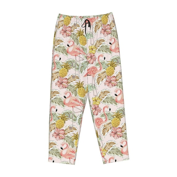 Lsque Tropical Pink Flamingo Pineapple Print Women's Pajama Pants, Lounge Pant - Comfortable Home Wear,Elastic Waistband, Stylish Design-Large