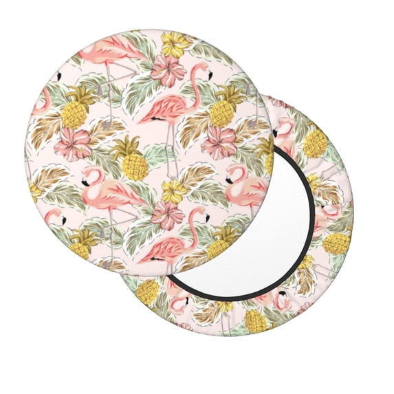 Lsque Tropical Pink Flamingo Pineapple Round Bar chair cushion covers Velvet Fabric Premium Comfort Protects from Scratches and Stains for 14-17 Inch Chair- 13 inch