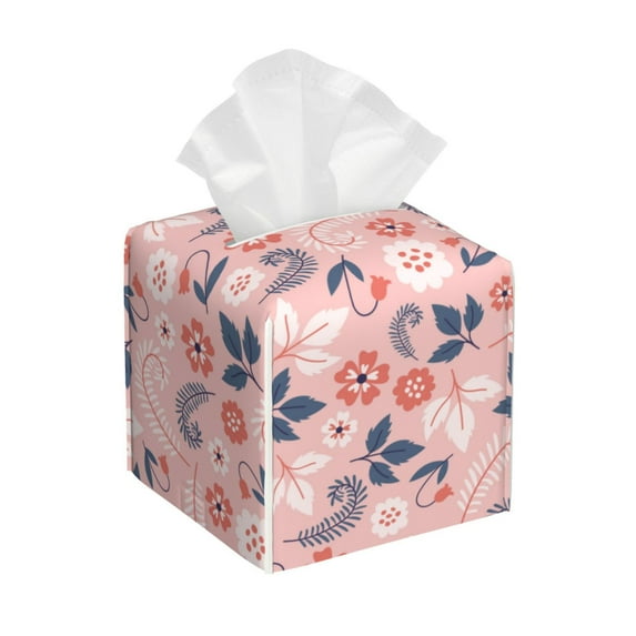 Lsque Tropical Plants Printed Tissue Box Cover Holder, Facial Paper Organizer Dispenser,Square with Bottom Belt, PVC Leather Decorative Organizer