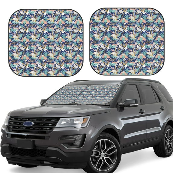 Lsque Tropical Sloth 2 PCS Windshield Sun Shade | CarFoldable Window Covers | Car Accessories Reflect UV for Universal Cars SUV Truck | Large