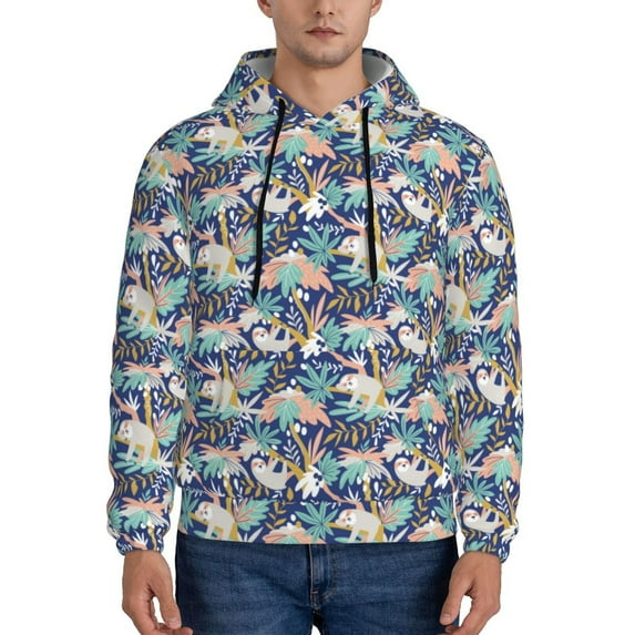 Lsque Tropical Sloth Pattern Casual Men's Hoodie,Hooded Sweatshirt with Kangaroo Pocket,Pullover Hoodie-3X-Large