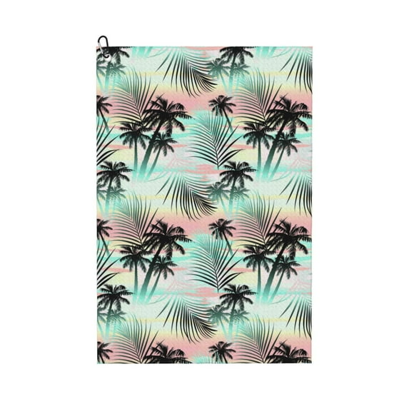 Lsque Tropical Summer Palm Premium Golf Towel - Ultra Absorbent and Quick Drying Microfiber Towel with Carabiner - Gift for Men -24" X 16"