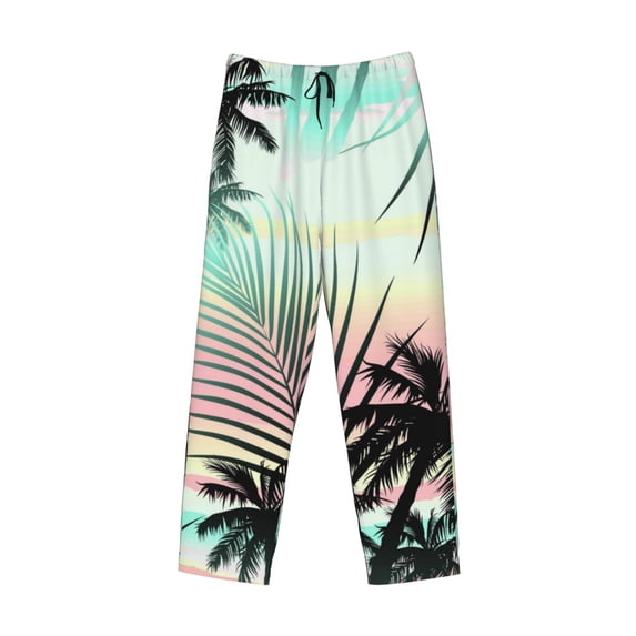 Lsque Tropical Summer Palm Print Men's Pajama Pants, Lounge Pant - Comfortable Home Wear,Elastic Waistband, Stylish Design-Small