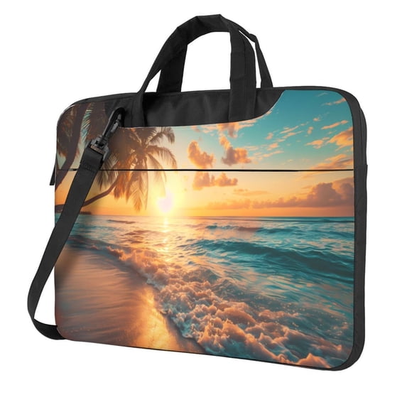 Lsque Tropical Sunset Beach Scene Pattern Laptop Bag – Portable & Slim Single-Shoulder Computer Case with Adjustable Strap, Protective, Lightweight for 13”/14”/15.6” Laptops