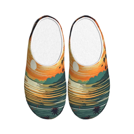 Lsque Tropical Sunset Paradise Pattern Womens Comfort Cotton on Scuff With Memory Foam and Anti-skid Sole Slipper-39/40