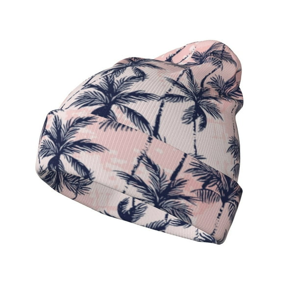 Lsque Tropics Palm Trees Pattern Knitted Beanie, Unisex Winter Hat, Knit Hat Winter Beanies Thick Fisherman Beanies Cuffed Plain Skull Caps