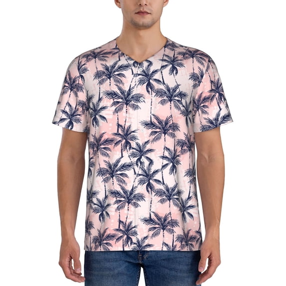 Lsque Tropics Palm Trees Pattern Mens Polo Golf Shirts Funny Graphics Shorts Sleeve Button Shirts Baseball T-shirt-XX-Large
