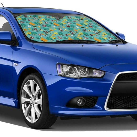Lsque Trucks And Excavators Car Windshield Sun Shade | Accordion Folding Style Auto Shade for Car Truck SUV Van | Blocks UV Rays Sun Visor Protector | Medium