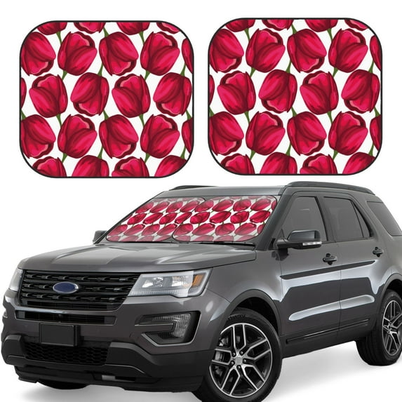 Lsque Tulips Flowers 2 PCS Windshield Sun Shade | CarFoldable Window Covers | Car Accessories Reflect UV for Universal Cars SUV Truck | Small