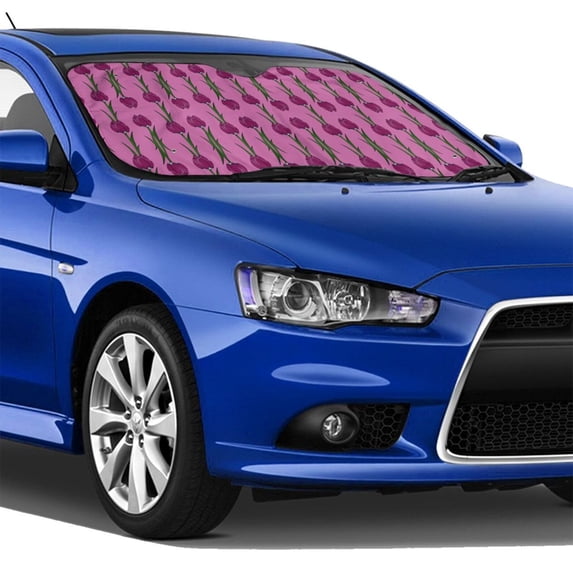 Lsque Tulips Flowers Car Windshield Sun Shade | Accordion Folding Style Auto Shade for Car Truck SUV Van | Blocks UV Rays Sun Visor Protector |