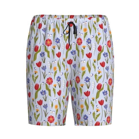 Lsque Tulips Flowers Mens Sleep Pajama Shorts,Short Pajama Pants, Cotton Ultra-Soft Knit-Large
