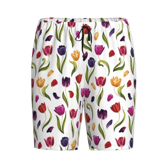 Lsque Tulips Flowers Mens Sleep Pajama Shorts,Short Pajama Pants, Cotton Ultra-Soft Knit-Medium