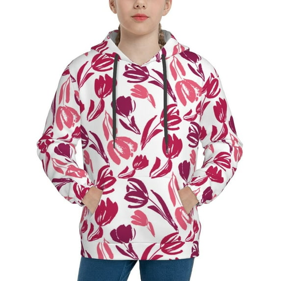 Lsque Tulips Flowers Patten Youth Hoodie Sweatshirt Pullover with Kangaroo Pocket Boys and Girls Hoodie Warm Hoodie for Kids-X-Large