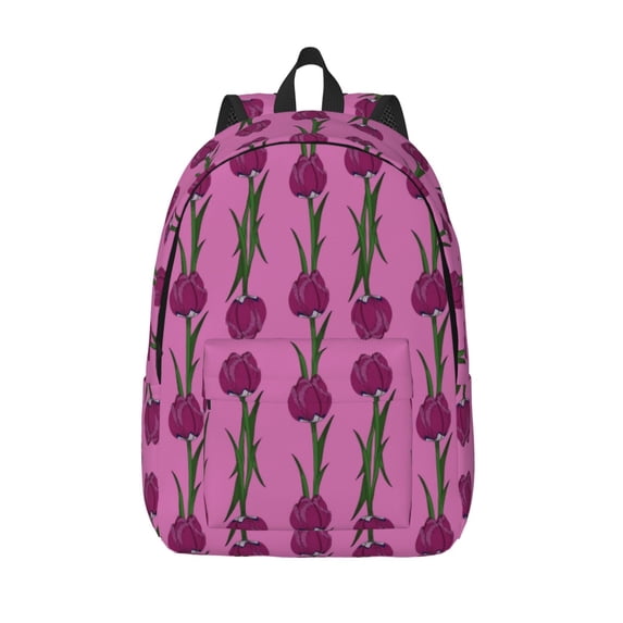 Lsque Tulips Flowers Pattern Canvas Daypack, Durable Backpack, High-quality Versatile Backpack,Vintage Compact Backpack-Small