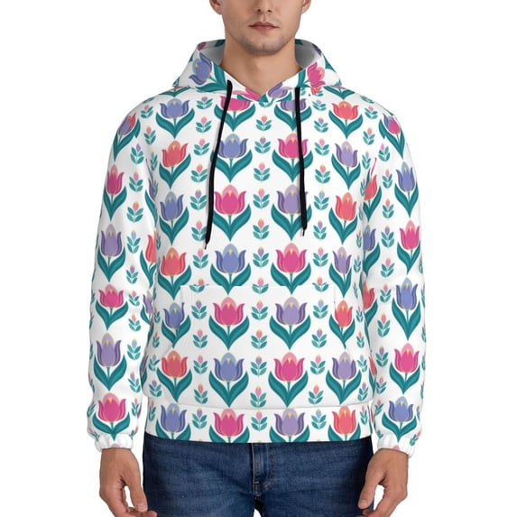 Lsque Tulips Flowers Pattern Casual Men's Hoodie,Hooded Sweatshirt with Kangaroo Pocket,Pullover Hoodie-3X-Large