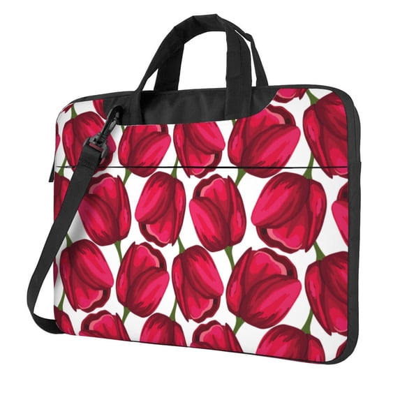 Lsque Tulips Flowers Pattern Laptop Bag – Portable & Slim Single-Shoulder Computer Case with Adjustable Strap, Protective, Lightweight for 13”/14”/15.6” Laptops